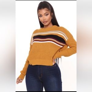 Fashion Nova scoop neck combo colored sweater mainly mustard size large